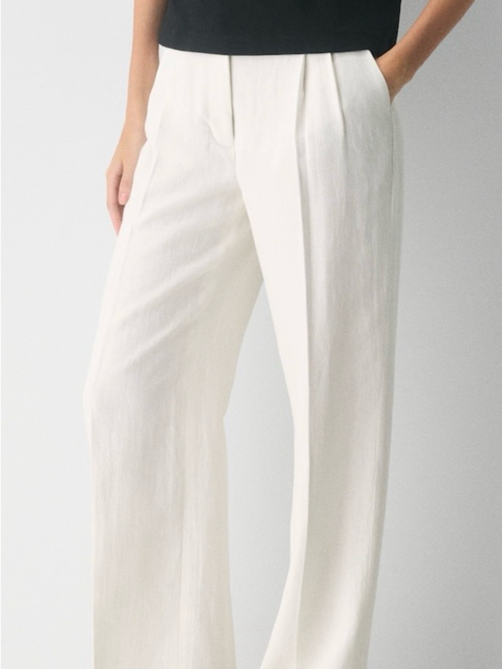 Aritzia Wide-Leg Cream Pleated Trousers